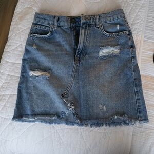 We The Free Blue Distressed Mini Denim Skirt